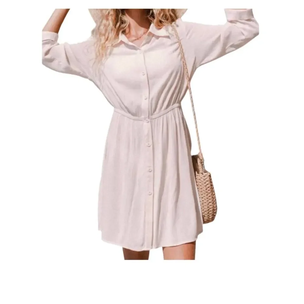 Cupshe XL crinkle swim cover up collared shirt dress SW2 3160